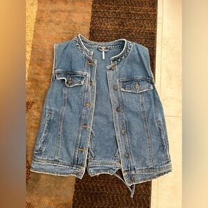 Free People Blue Denim Sleeveless Jacket Vest